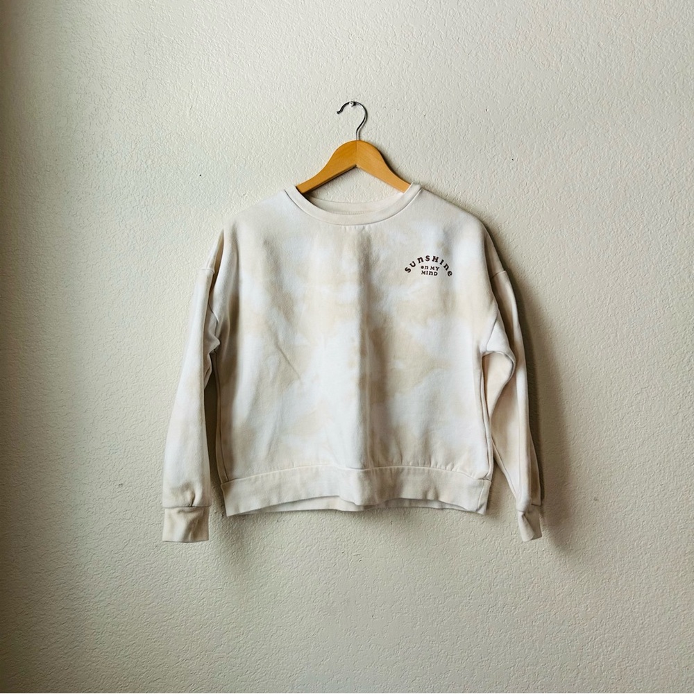 Rylee + Cru Cream Tie Dyed Cropped Crew Neck Sweater Size Small